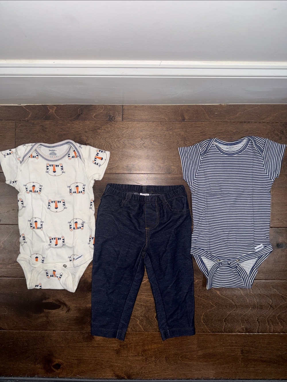 Carter's Tiger Print Cream Bodysuit, Navy Striped Bodysuit & Navy Pants Set